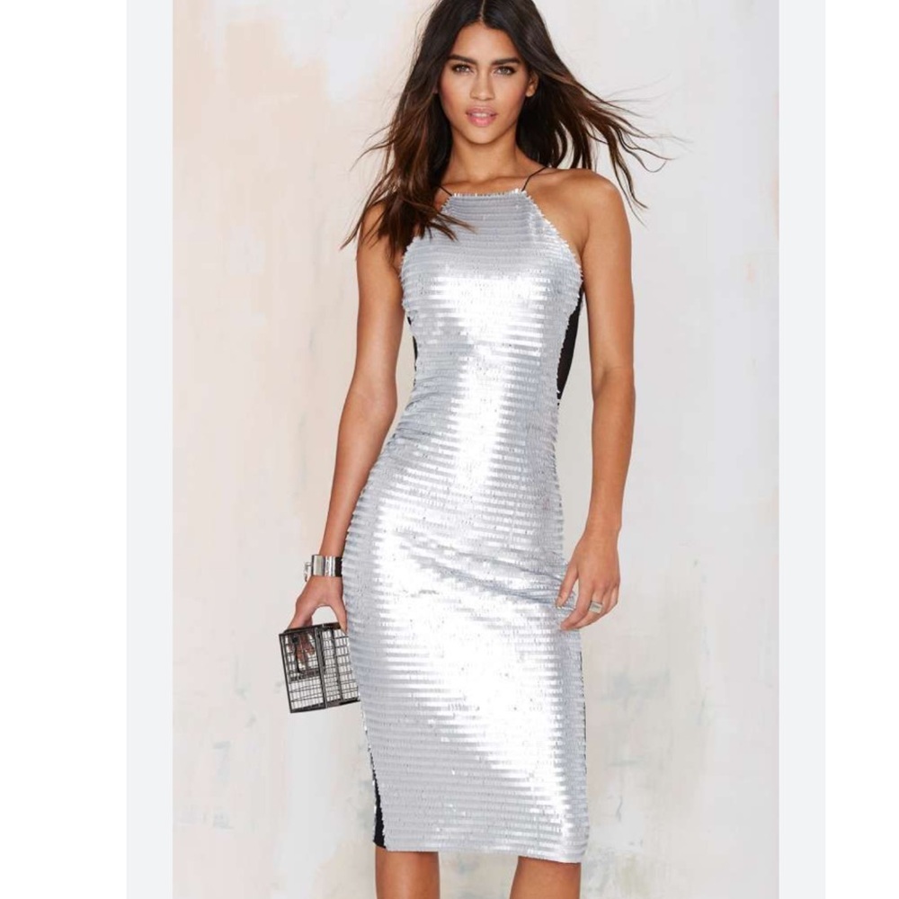 Nasty Gal Silver Sequin Bodycon Dress